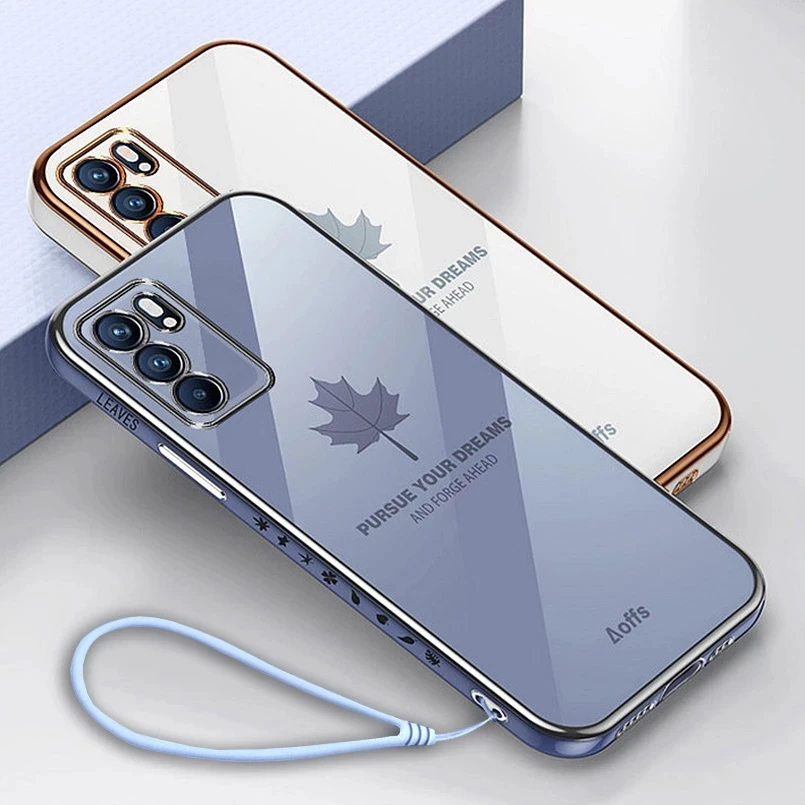 

Maple Leaf Plating Phone Case For Reno 6 3 4 5 Pro Plus Reno 5 reno 4 SE 5G oppo Reno Z 2 2Z 2F Soft Silicone Electroplate Cover