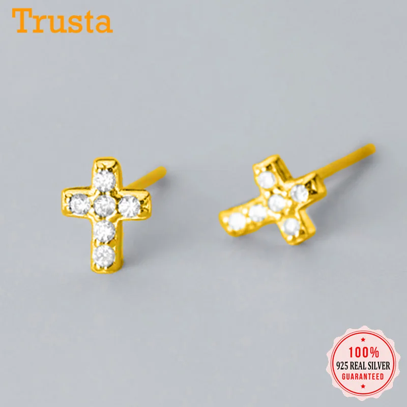 Trustdavis Подлинная Мода серебро 925 пробы милый крест ослепительный CZ серьги