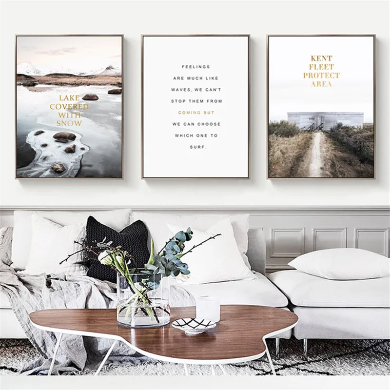 

Northern European Natural Scenery Lake View Text Personality Living Room Decorative Painting Wall Decotation Poster Art