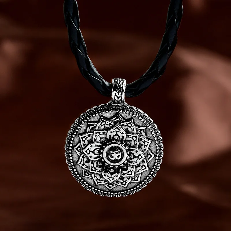 Серебряный Цвет Ретро Тибет духовное ожерелье с подвеской в виде мандалы