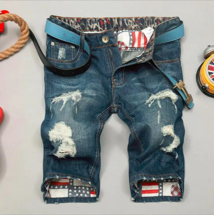 

New Fashion Mens Ripped Short Jeans Brand Clothing Bermuda Summer 100% Cotton Shorts Breathable Denim Shorts Male Size 28-38