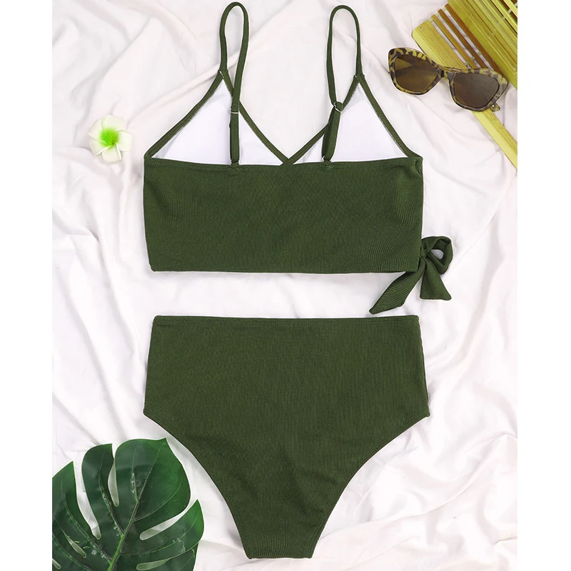 

String Solid Bikini Set 2021 Summer Separate Swimsuit Women High Waist Bikini Sexy Swimwear Push Up Bathing Suit Women Beachwear