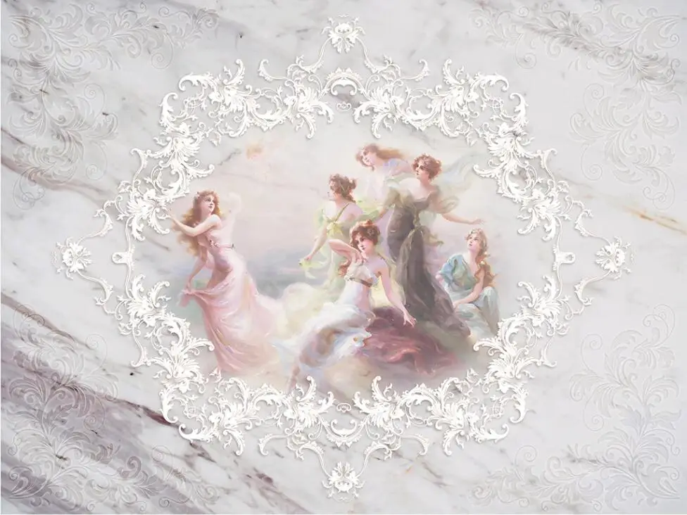Large custom mural wallpaper angel girl jazz white marble European background wall | Обустройство дома