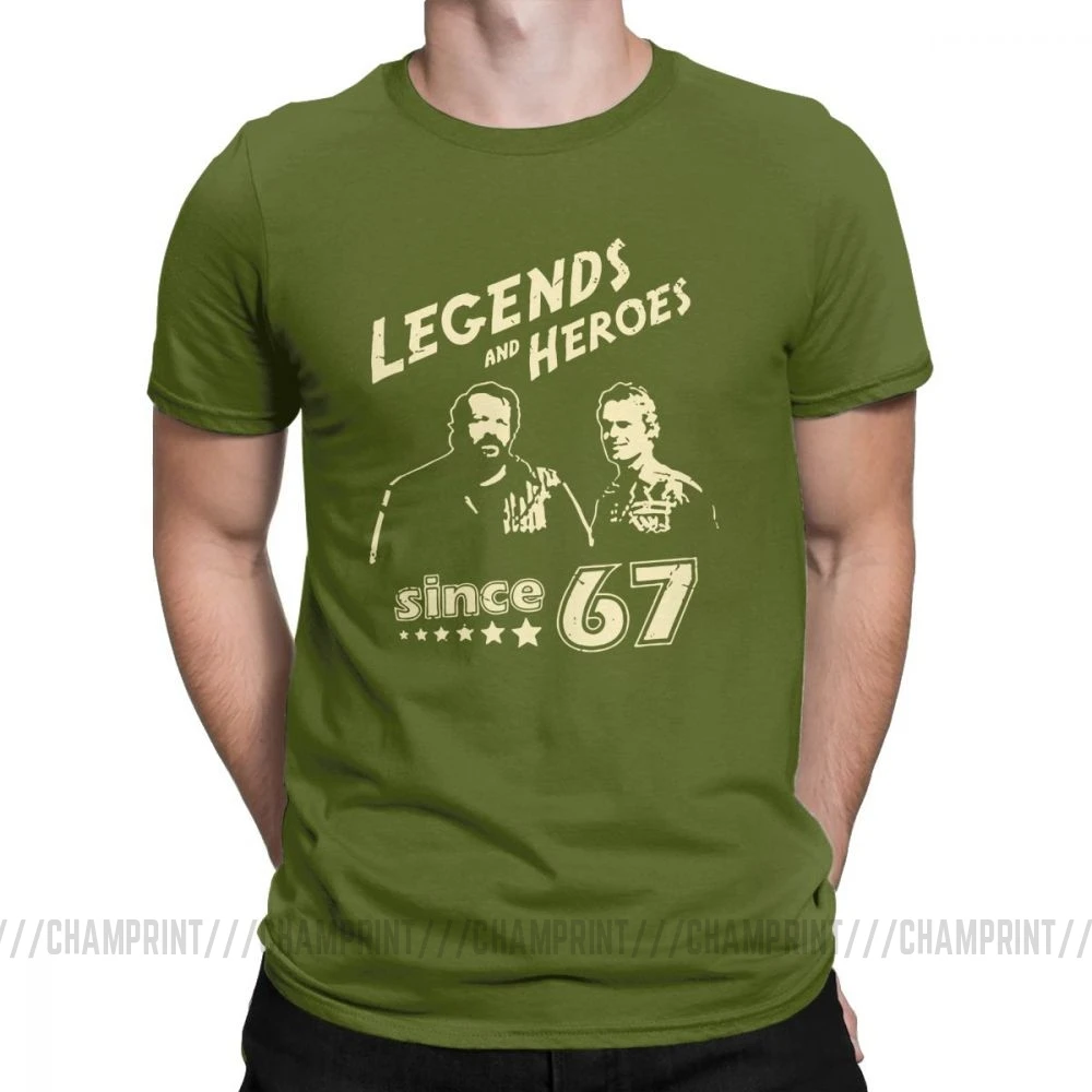 Армейский зеленый Мужские футболки Bud Spencer Legends And Hero Since 67, новинка, Теренс Хилл, топы с короткими рукавами и круглым вырезом, хлопковая футболка, идея подарка, футболка - Цвет: Армейский зеленый
