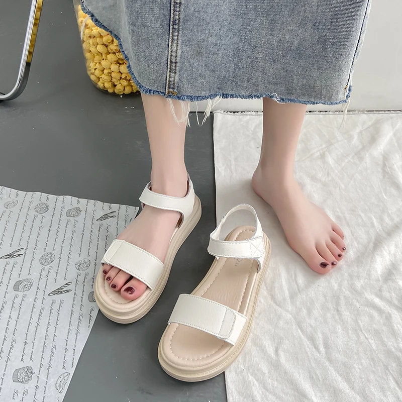 

2021 Sandals Flat Summer Shoes Woman All-Match Clear Heels Suit Female Beige New Without Comfort Gladiator Fashion Black Girls B