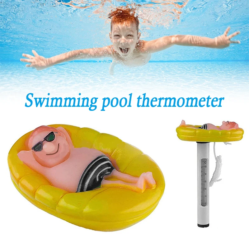 

Плавающий Термометр для бассейна, мультяшный человек на плоту, Забавный Температурный датчик, термометр для воды с веревкой для спа-ванны, п...