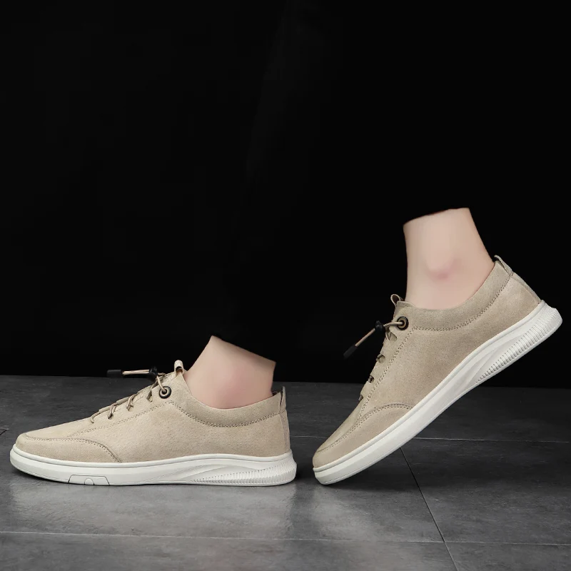 Мужская обувь замшевые кожаные кроссовки брендовая однотонная модная на плоской