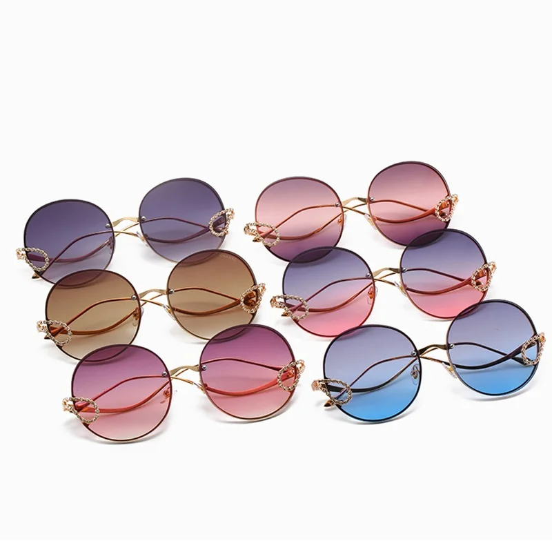 Новинка 2020 солнцезащитные очки женские Роскошные стразы круглые без оправы