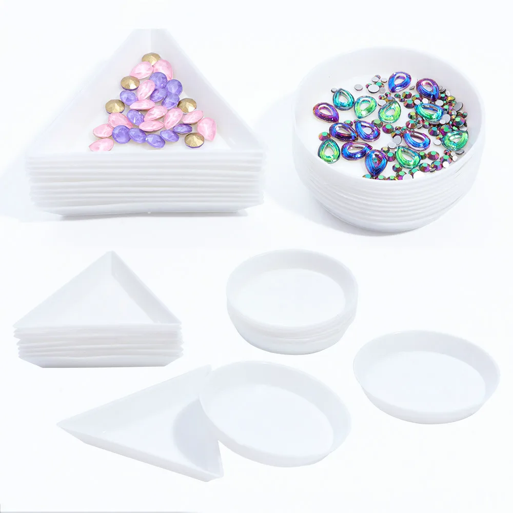 

5pcs Round Triangle Plastic Rhinestone Nail Art Box Plate Tray Holder Storage Container Jewelry Glitter Cup Manicure Tool