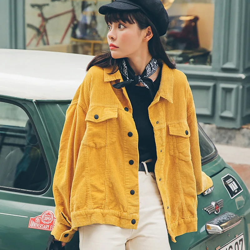 

Autumn retro women's lapel long-sleeved corduroy jacket ladies loose and thin versatile short jacket