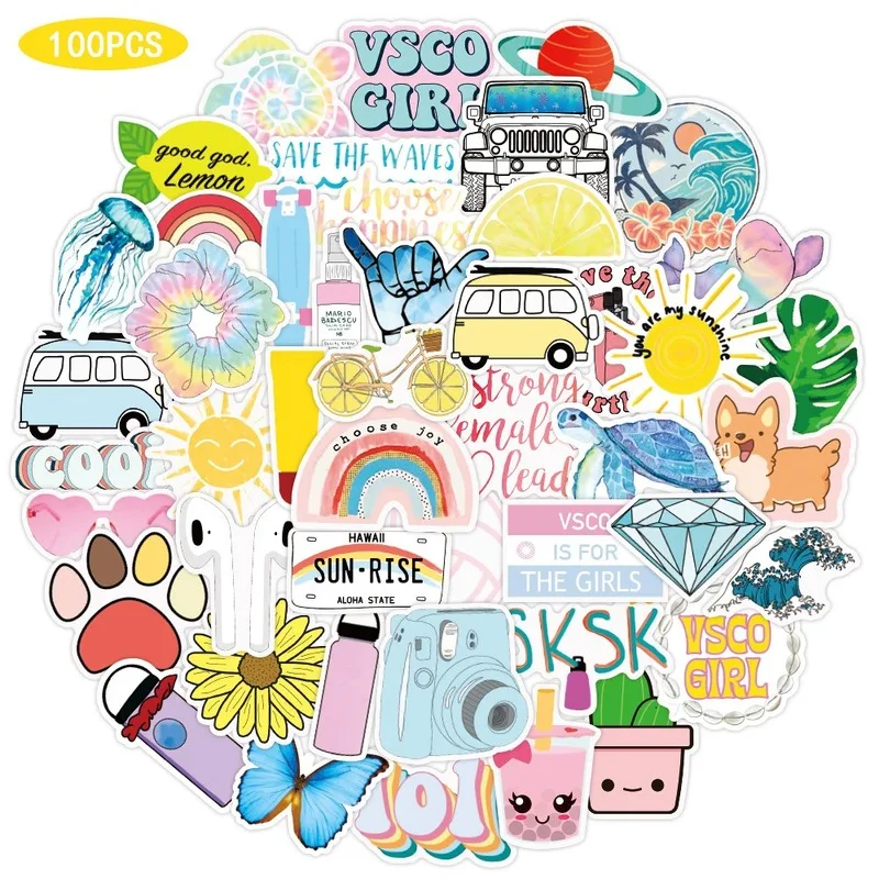 

100 шт VSCO маленький свежий стиль Граффити стикер s для багажной чашки автомобиля велосипеда гитары ноутбука DIY наклейка водонепроницаемый ст...