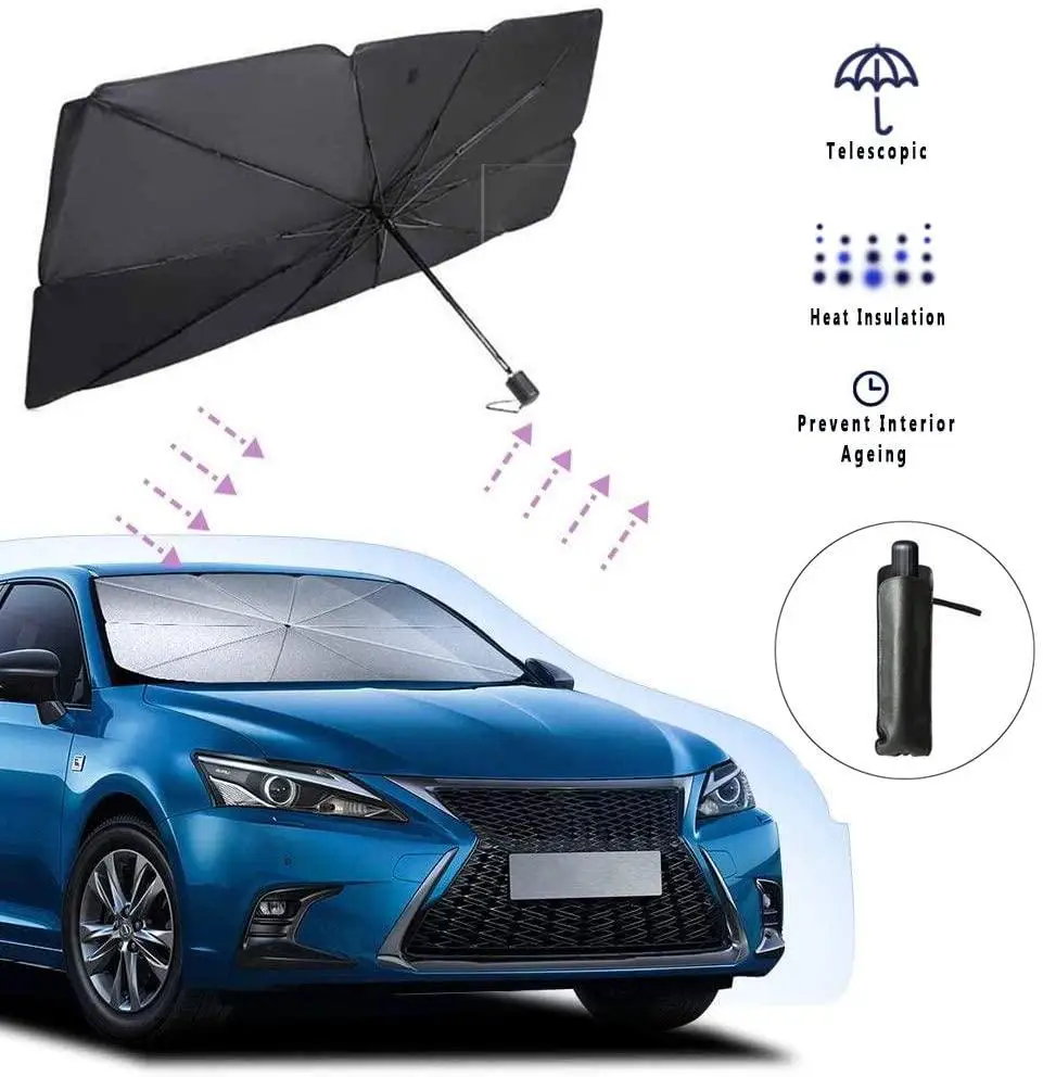 

Titanium Silver Car Windshield Sun Shade Uv Rays And Heat Sun Visor Protector Foldable Reflector Umbrella