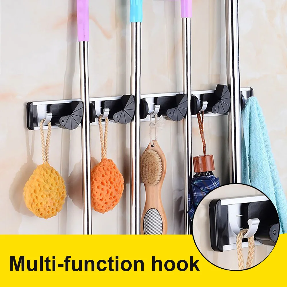 

Adhesive Wall Mounted Mop Hanger Organizer Bathroom Broom Holder Brush Hook Anti-slip Space-saving Bathroom Organizer Mop Holder