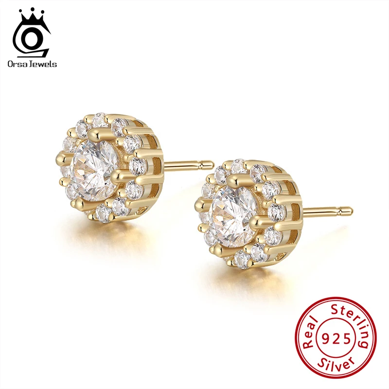 ORSA JEWELS кольцо милые большие Сверкающие Золотые Цвет серьги гвоздики в форме 100% 925