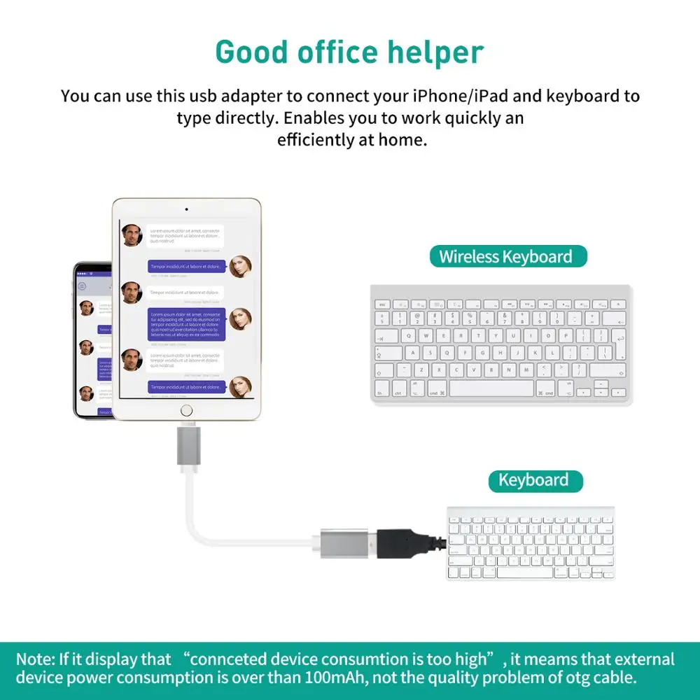 Кабель OTG Папа мама с 8 контактами на USB для iPhone iPad iPod iOS 9 13 интерфейсом микрофона