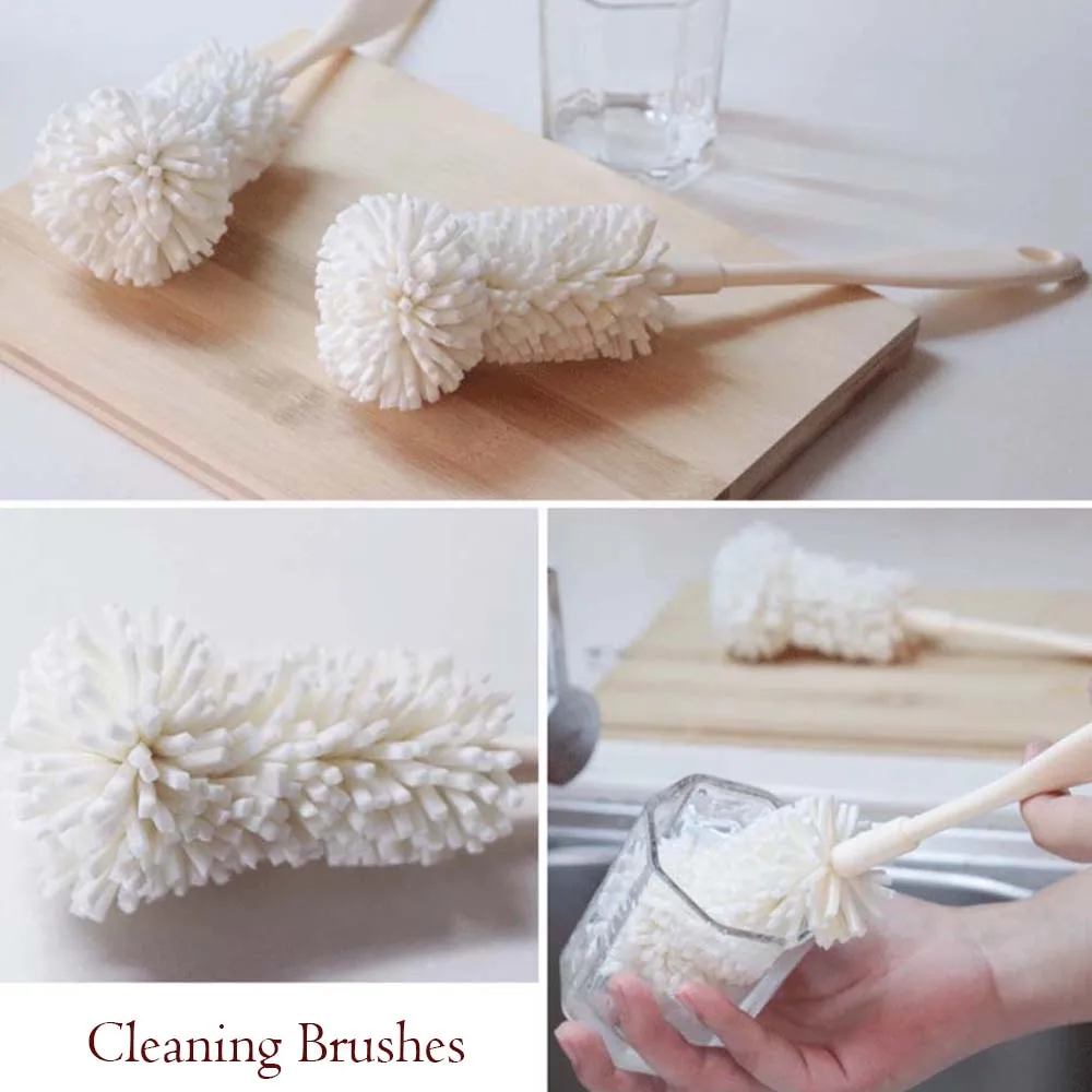 Белая губка с длинной ручкой для чистки стакана очиститель бутылки молока
