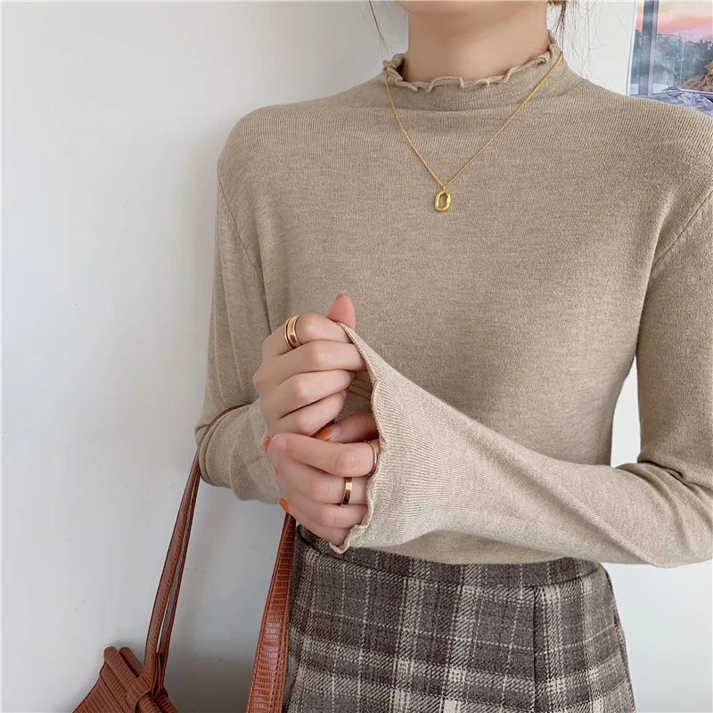 Женская трикотажная футболка CMAZ приталенная однотонная Водолазка с длинным