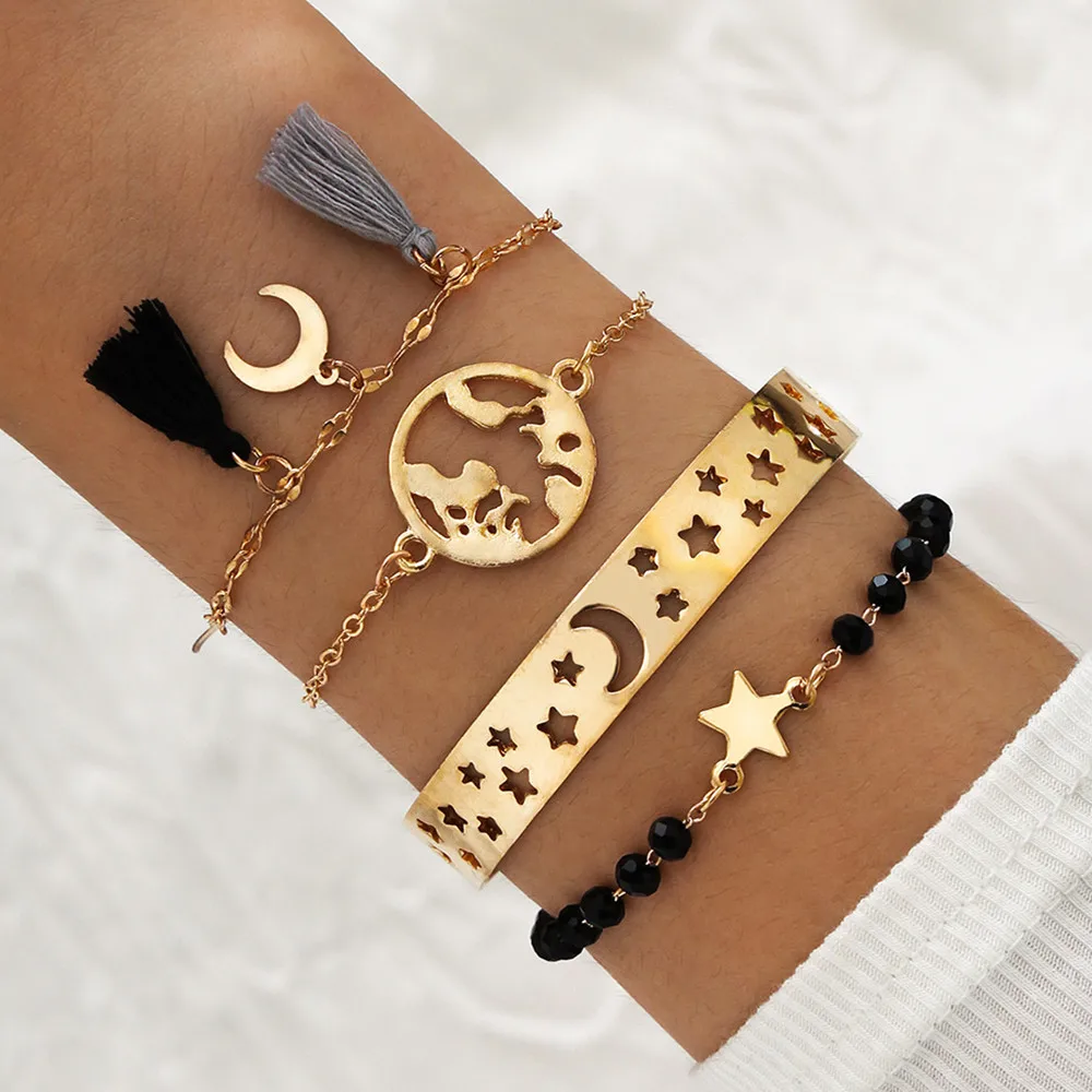 DIEZI модный винтажный Браслет-манжета браслет Звезда Луна океан кисточки цепи