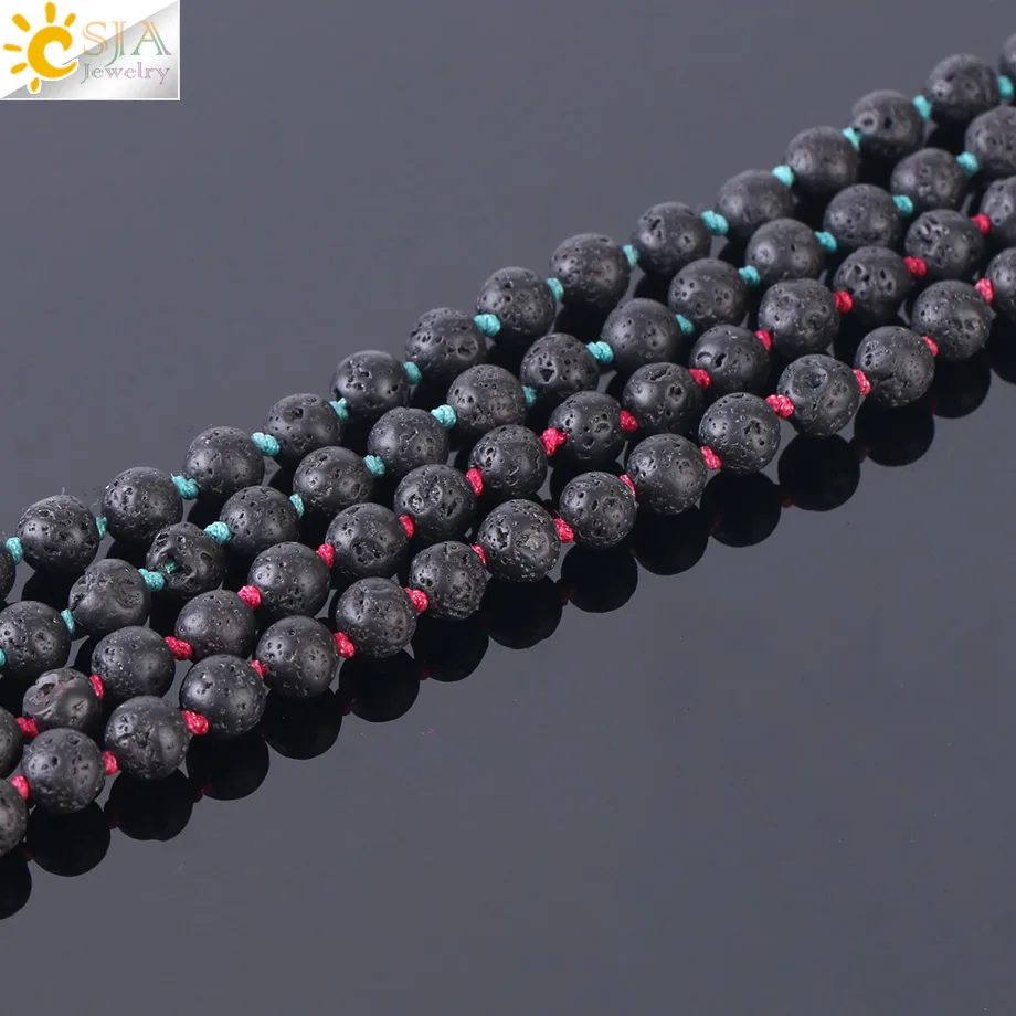CSJA натуральный вулканический камень ожерелье 108 бусина мала 6 мм узелковое