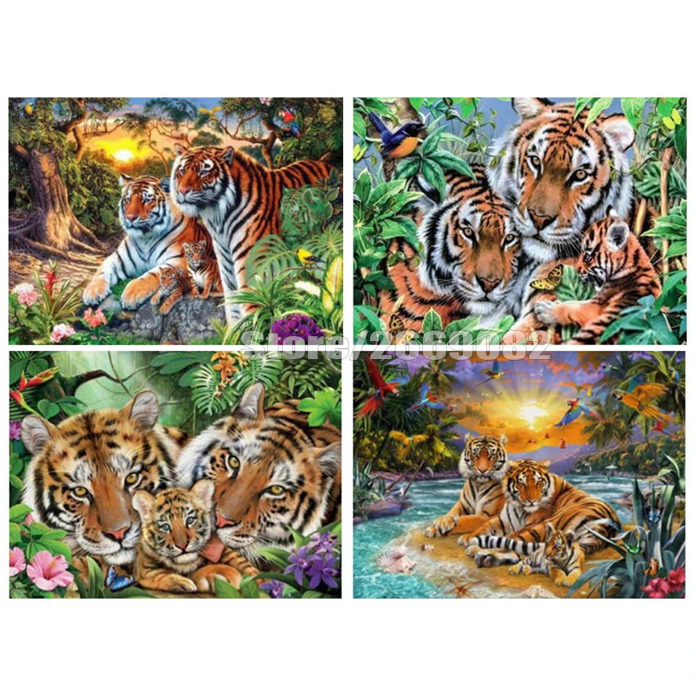 

Алмазная живопись полная дрель Тигр Декор для дома ручной работы подарок мозаика животные картина Стразы стены искусства TT1556