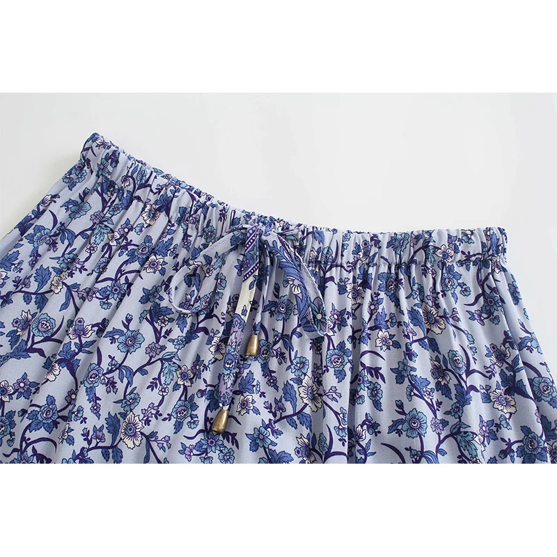 

WXWT Za Women Positioning Print Midi Skirt Elegant Ladies High Waist Bohemian Mid Calf Skirts Faldas Mujer ST9781