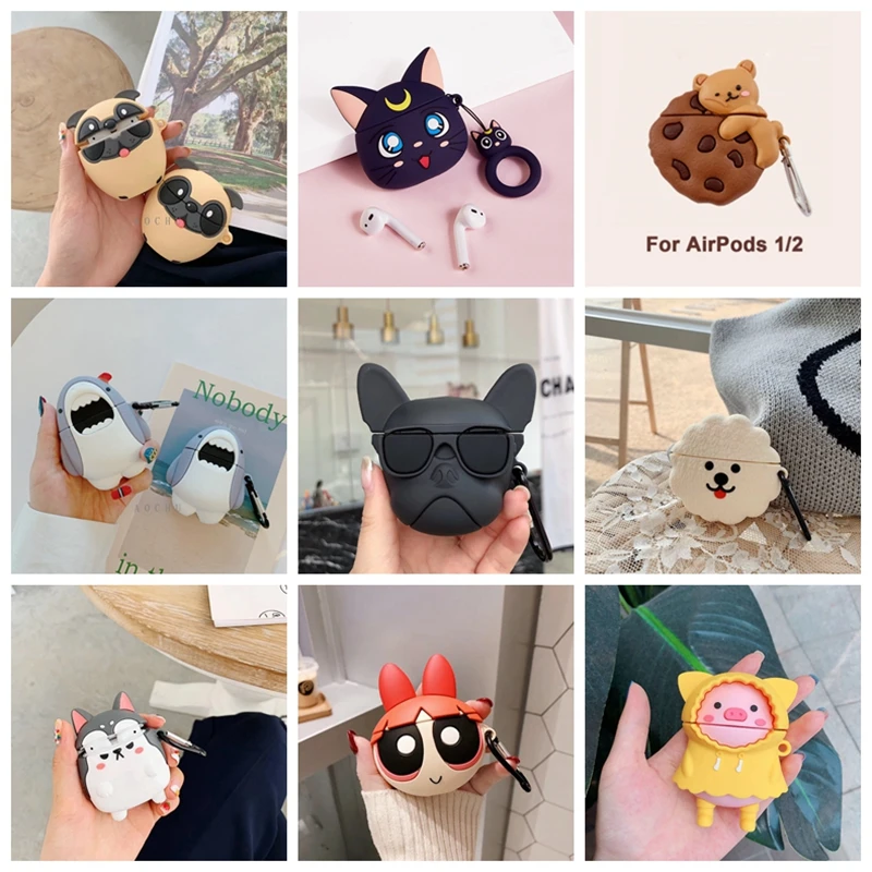 

3D Silicone Earphone Case For Airpods 2 1 Case Cute Cat Dog Crocodile Cartoon Headphones Cover For Apple airpods Case