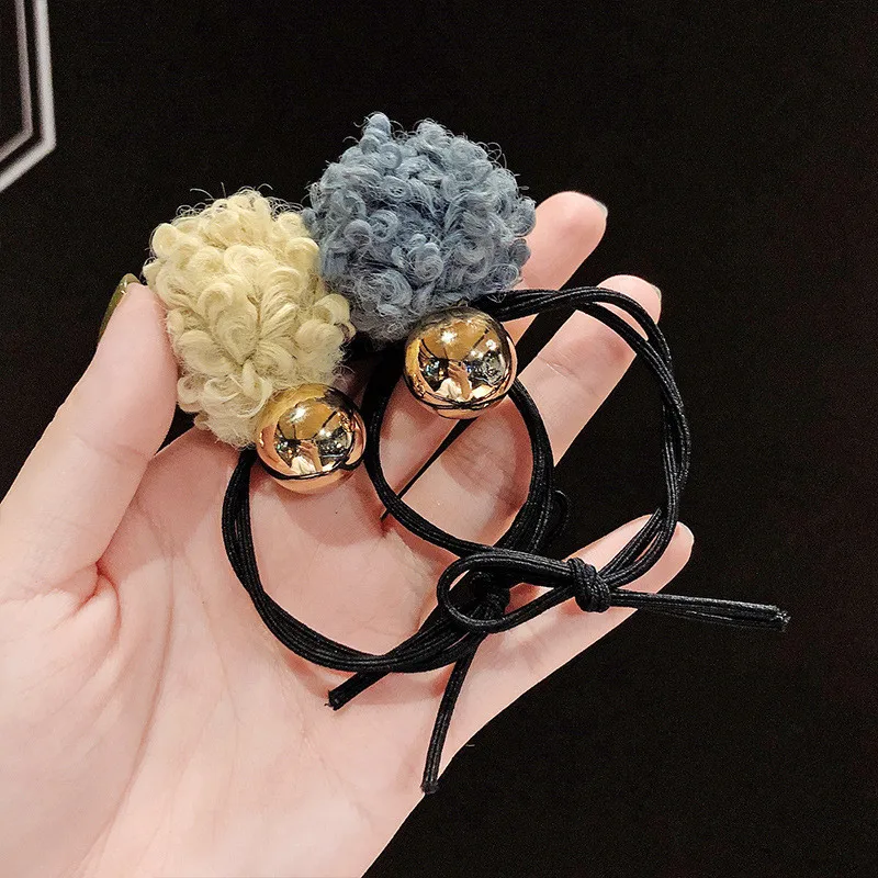 

Korean Curly Pompom Elastic Hair Bands for Women Winter Candy Color Plush Ball Rubber Hair Rope Ties Accessories Girls Hairbands
