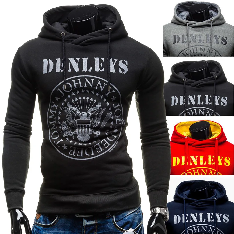

New autumn and winter men's slim fit hoodie European and American large size solid color letter printed pullover sweater