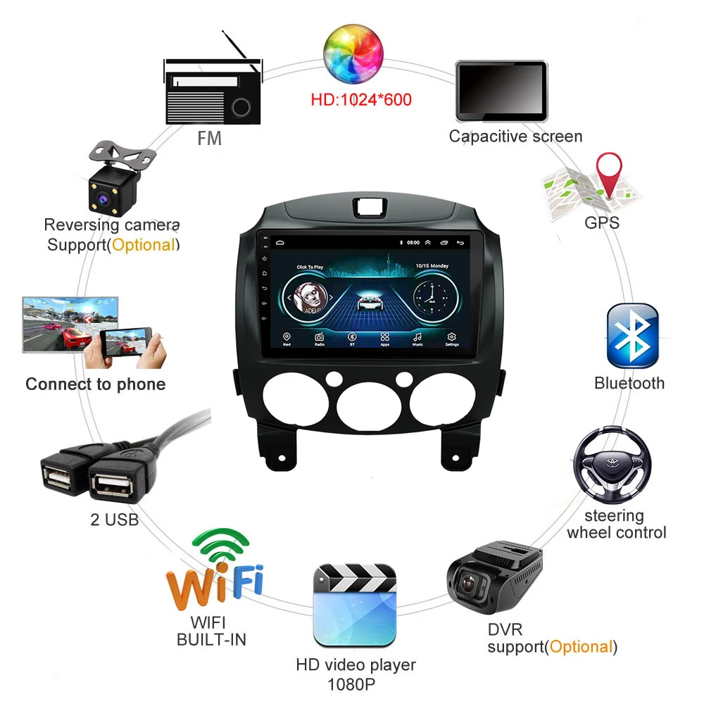 Авто радио для mazda 2 2007 2014 мультимедийная система авто аудио GPS навигация FM am USB 1 din