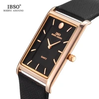 ibso 7mm ultra thin rectangle dial quartz wristwatch black genuine leather strap watch men classic business men quartz watches