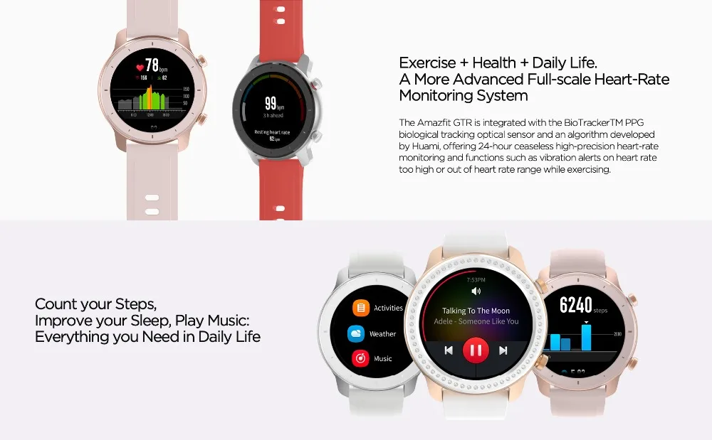 Amazfit GTR 42 мм Смарт часы 5ATM водонепроницаемые спортивные часы 12 дней батарея gps управление музыкой
