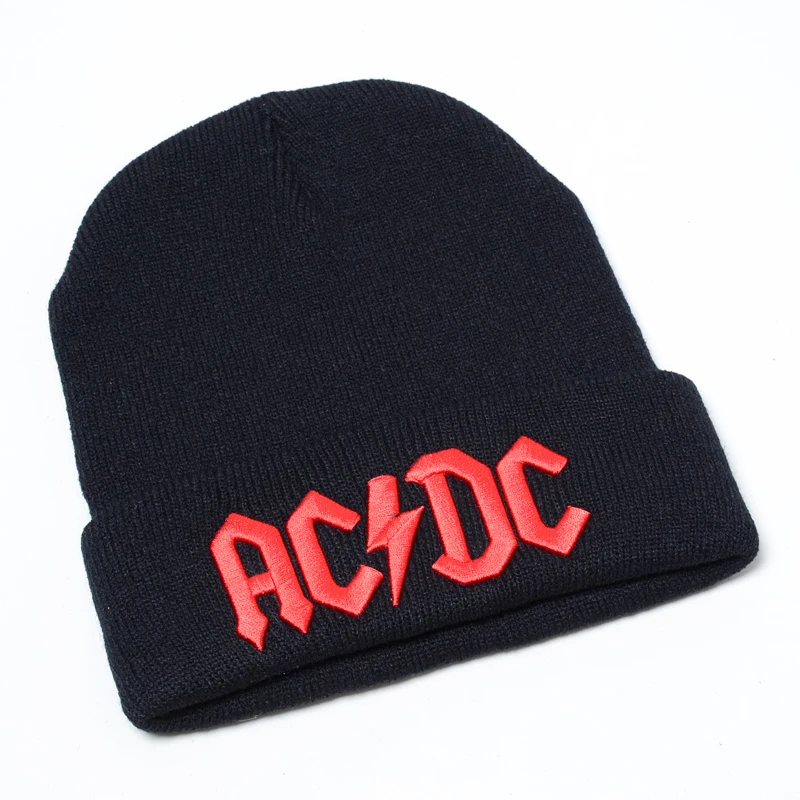 Зимняя вязаная шапка с вышитыми буквами ACDC для мужчин и женщин, зимние шапки ACDC рок, Шапка-бини, уличная теплая вязаная шапка, Лыжная шапка