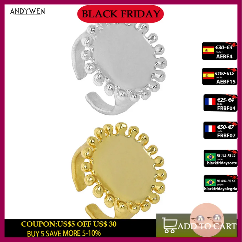 

ANDYWEN 925 Sterling Silver Gold Plain Twist Resizable Geometric Rings Women Fashion Fine Jewelry Luxury Ovals Sun Jewelry