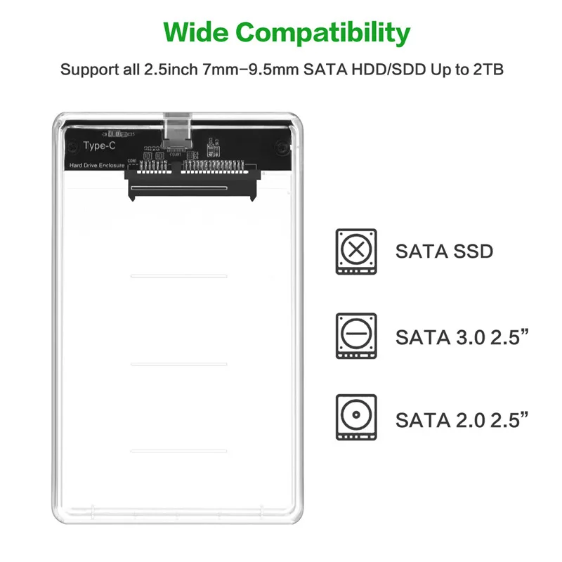 

Transparent Usb3.1 Type-C To SATA Mobile Hard Disk Box Drive Fully Design, Simple Life