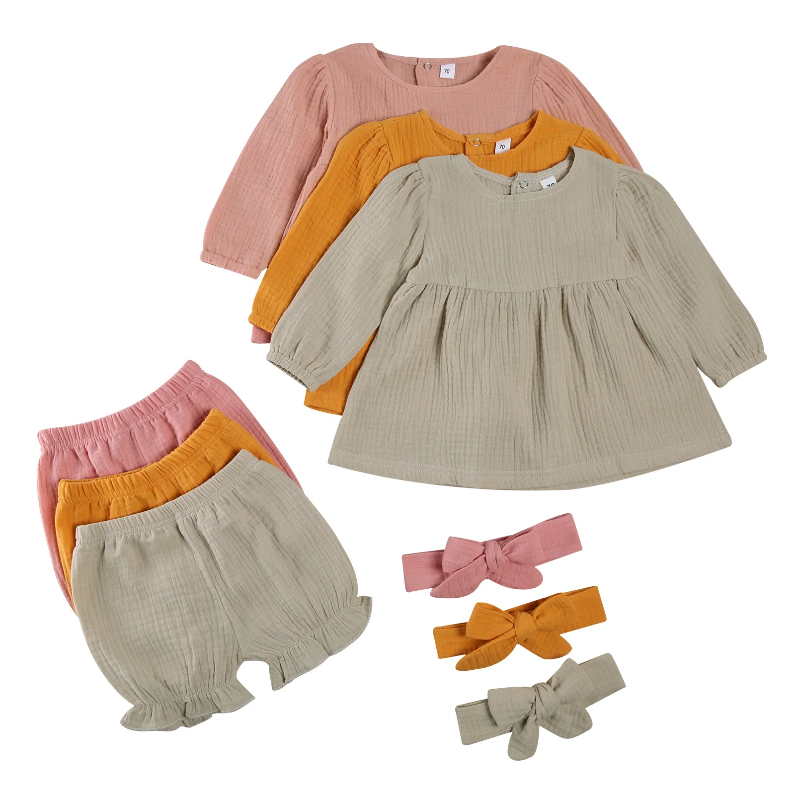 

BY 3Pcs Baby Girl Fall Outfits, Long Sleeve Loose Ruffle Top + Bloomers + Headband Set
