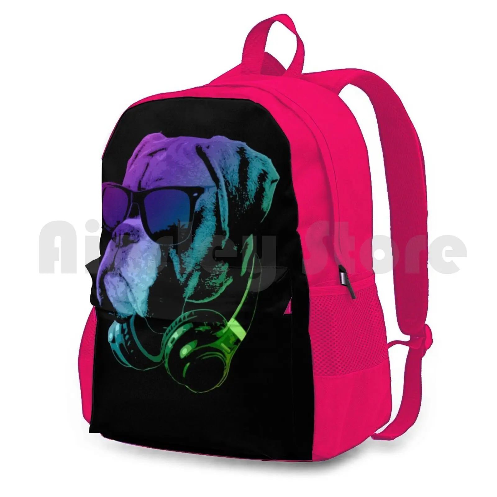 Dj Dog Outdoor Hiking Backpack Waterproof Camping Travel Pet Cute Cool Boxer Bulldog Animal Sunglasses Headphones Neon | Багаж и сумки