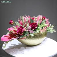 indigo pink protea cynaroides bonsai with pot tea rose artificial flower office table flower arrangment party centerpiece