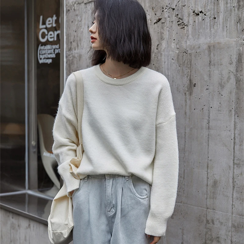 

Women'S Casual O-Neck Basic Sweater Autumn Winter Loose Long-Sleeved Knitted Pullover 2021 Korean Cute Clothes