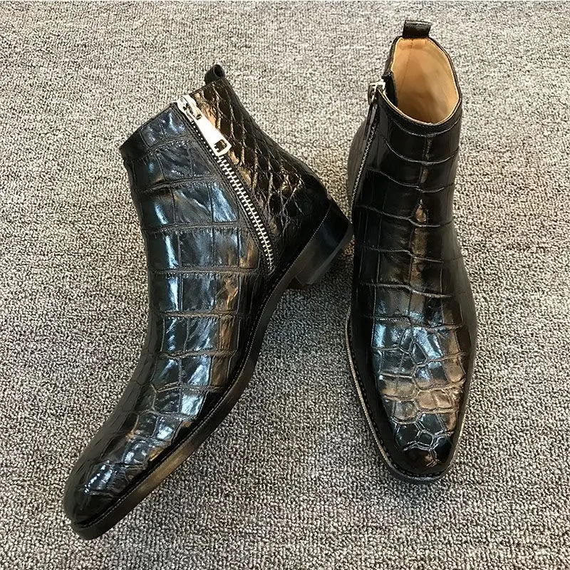 

2021 Autumn New Men PU Zipper Formal Business Shoes Flat Bottomed Overshoot High Quality Men Boots Fashion Shoes Hot KS204