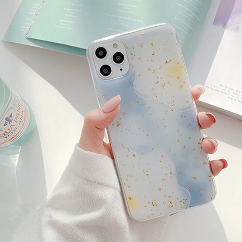 Блестящий чехол для телефона с золотой фольгой и блестками Iphone 11 Pro Max X Xr Xs 6s 7 8 Plus