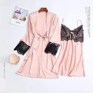 Lisacmvpnel женский летний сексуальный халат, ночная сорочка на бретельках, комплект из двух предметов, кружевное ночное белье