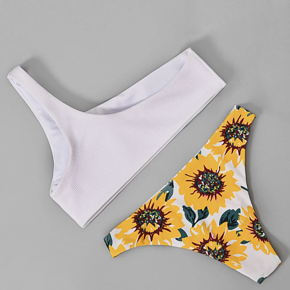 Женский купальник с принтом подсолнуха пикантный завязками спереди пуш ап