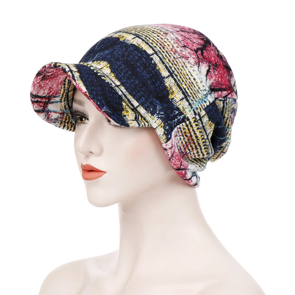 

Fashion Female Hat with Brim Floral Muslim Turban for Women Cotton Arab Indian Hat