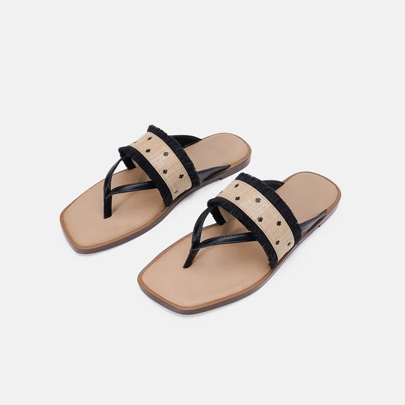 

Flip Summer Flops Shoes Women Fringe Woven Flats Slippers Tassel With Comfortable Flat Heel Sandals Home Slides Sandalias