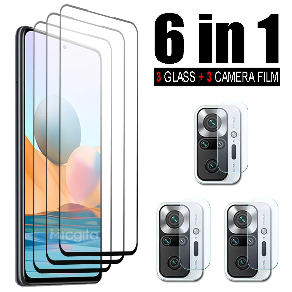 6 в 1 протектор экрана из закаленного стекла для Xiaomi Redmi Note 10 Pro 10S 5G экран объектива
