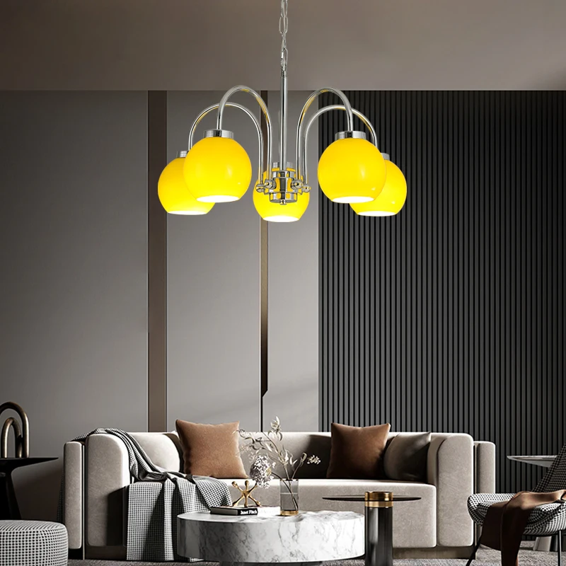 

Contemporary 5 Light Glass Pendant Chandelier Pendent Lamp Ceiling Chrome Iron Chandelier Lights for Living Room Dining Room