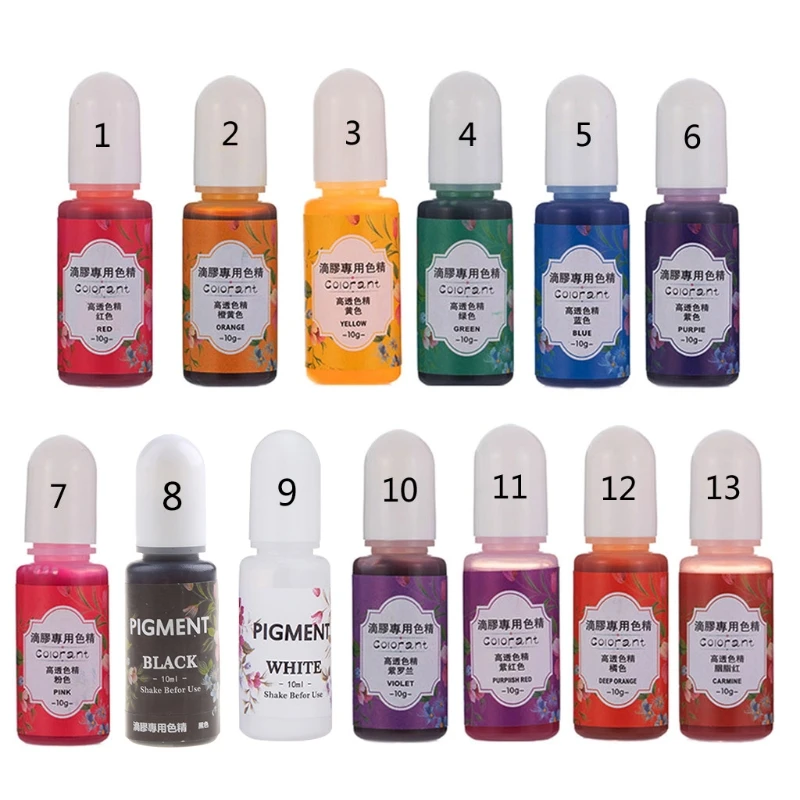 

13 Colors Epoxy UV Resin Coloring Dye Liquid Epoxy Pigment Resin Colorant Fading Resistance10ml Translucent