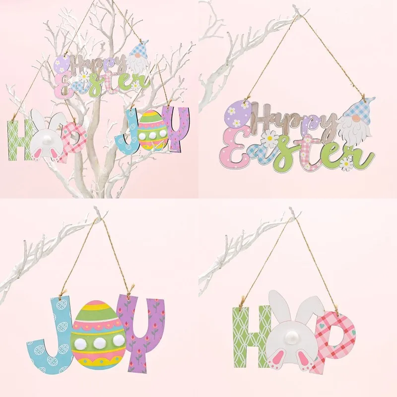 

Wooden Letter Happy Easter Hop JOY Easter Eggs Rabbit Party Hanging Pendants Easter Decor for Home Outdoor Door Pendant Gifts