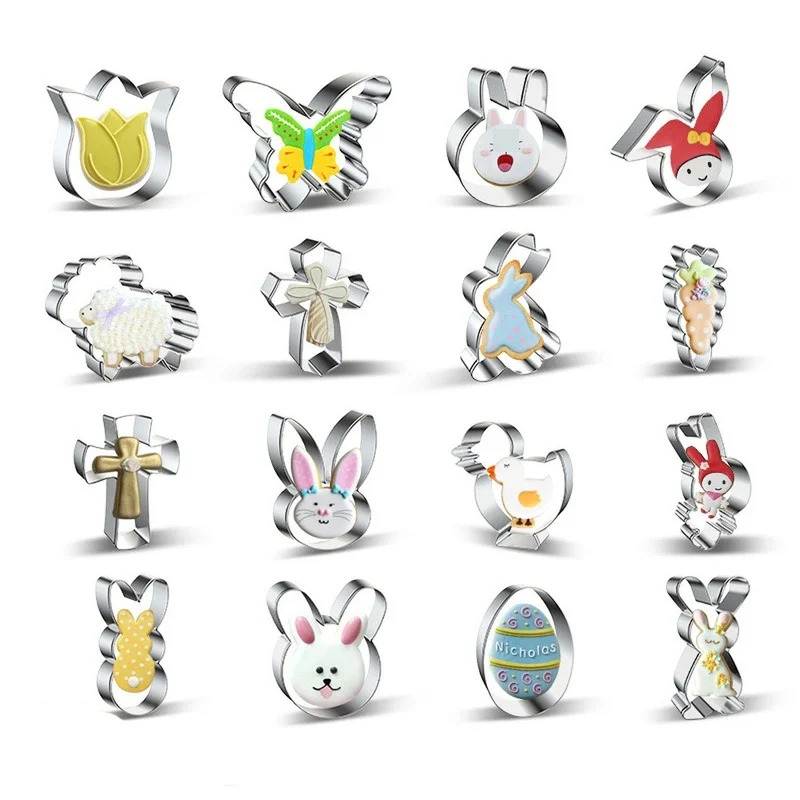 

Happy Easter Egg Rabbit Cookie Cutter Molds Stainless Steel Fondant Biscuit Rice Ball Mould Baking Sugar Cake Decorating Tools
