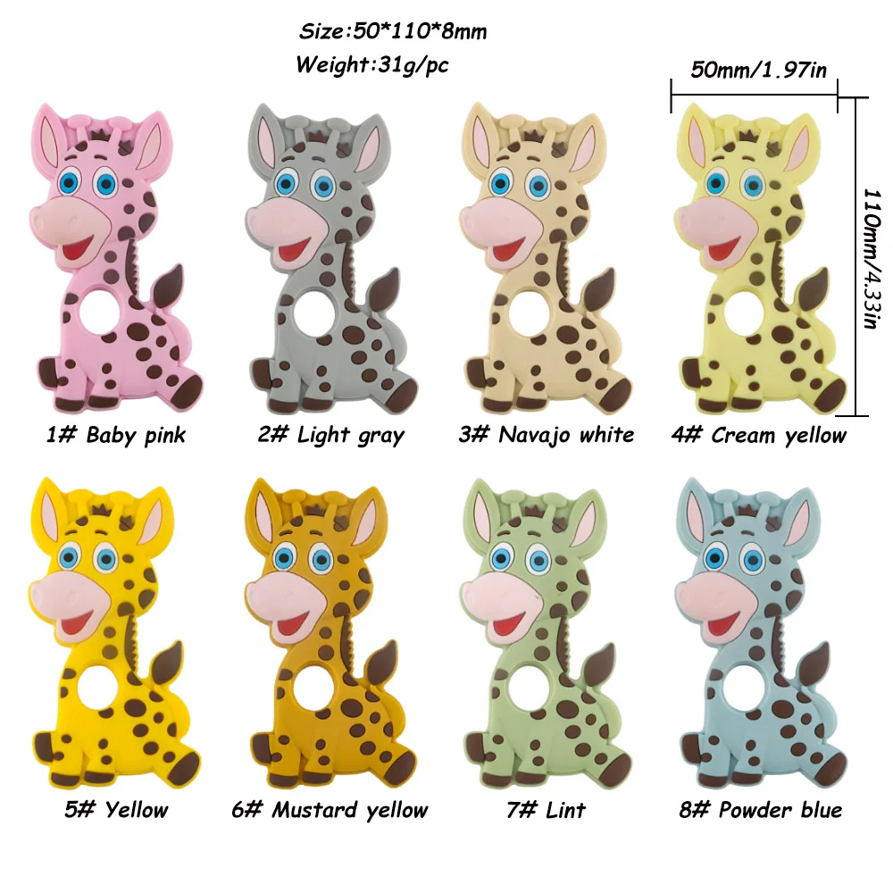Sunrony-mordedor de silicona con forma de jirafa para beb&eacute;, collar de dientes de roedores sin BPA, juguete masticable infantil de grado alimenticio, 5 piezas-4